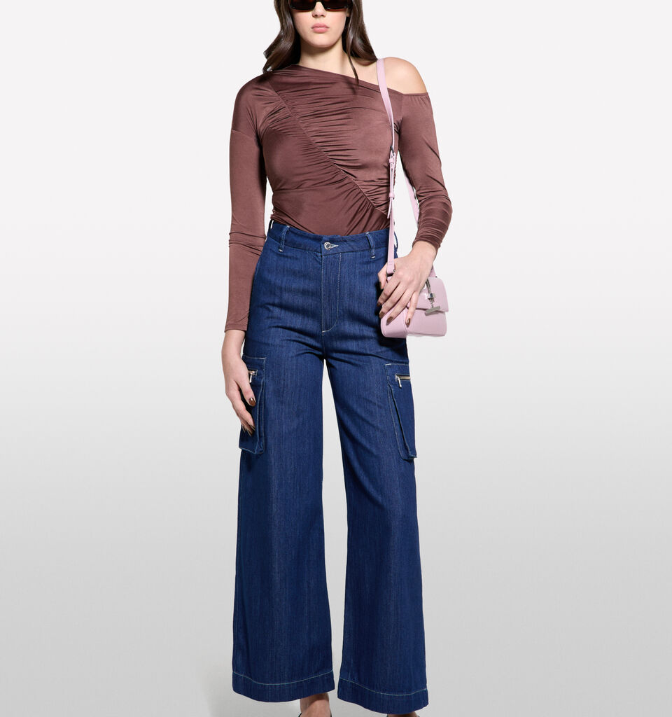 Dark brown t-shirt with rouching - women's tops - Dark Brown | Sisley image number 1